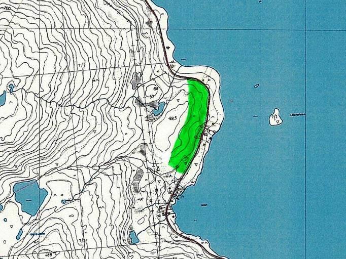 Vatnan 7/2 Kode SF1 Formål: Spredt fritidsbebyggelse Nye bygg: Maksimalt 5 tomter Flatemål: 62 da Østvendt område beliggende i Vatnan i Dåfjord.