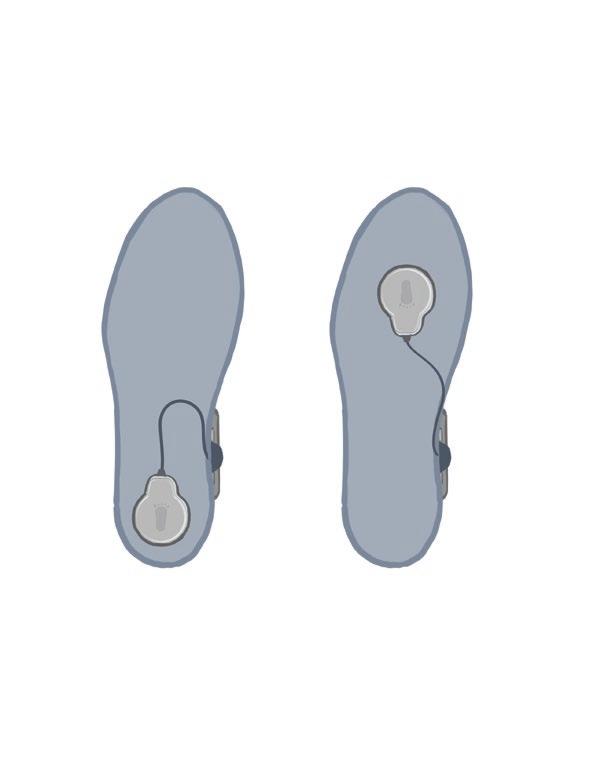 Plasseringen av fotsensoren kan justeres i forhold til pasientens første kontaktpunkt. Fotsensoren plasseres på hælen på de fleste pasienter.