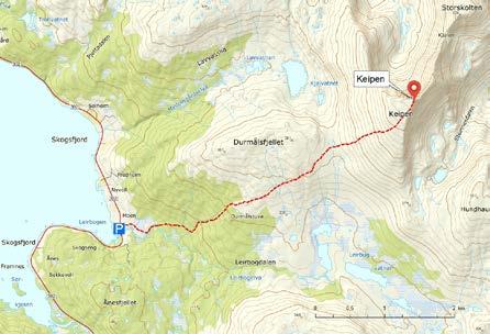 KEIPEN Lengde (én vei): 5,5 km Fra Tromsø følger du Fv 863 til Ringvassøya. Ta av mot Skogsfjord i Hessfjordkrysset.
