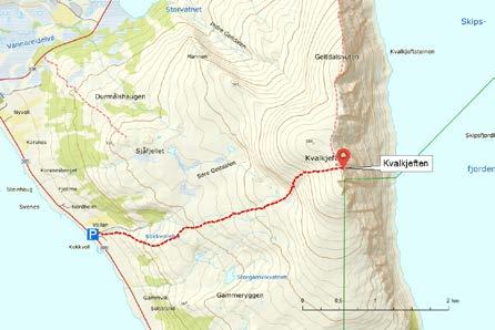 KVALKJEFTEN Kvalkjeften (609 moh) ligger åpent til mellom Vanntinden og Vannareid, og fra toppen kan du se til alle himmelretninger over øyriket med fjorder og sund, og ned i Skipsfjorden.