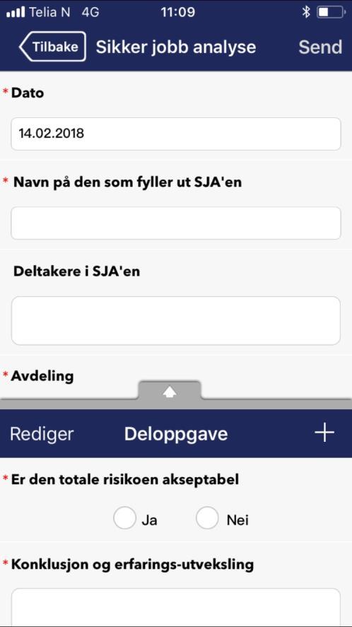 Sikker Jobb Analyse (SJA) Infrastruktur vedtatt at ansatte skal bruke SJA app.