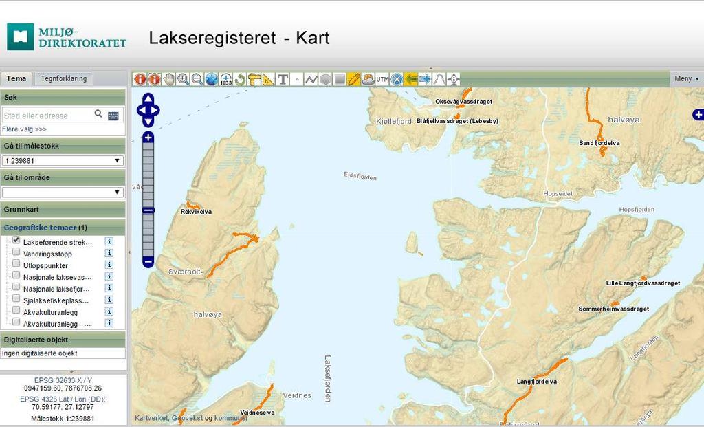 Vedlegg 6.3.3 Lakseførende vassdrag og nasjonale laksefjorder. Kart over lakseførende vassdrag og nasjonale laksefjorder i nærheten av lokaliteten.