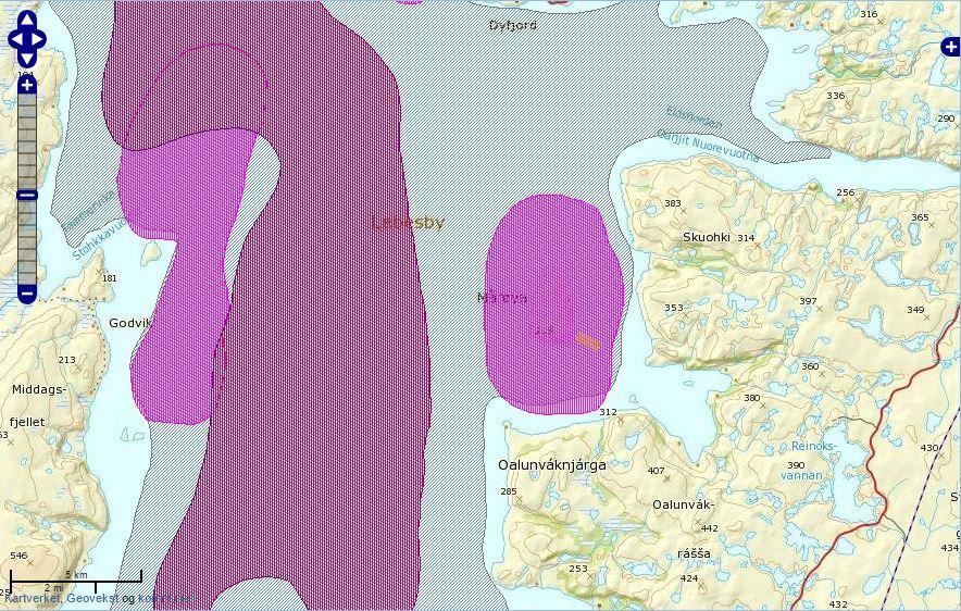 Vedlegg 6.3.8 Fiske områder Kart hentet fra Fiskeridirektoratet sin nettside. Lokalitet avmerket med gult rektangel omtrent midt på bilde. Skravert grønt område er avmerket for oppvekst/beiteområde.