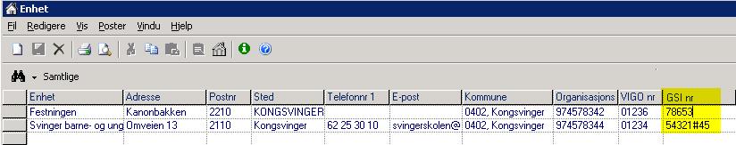 - Her legges det inn #45 (firkant og 45) bak GSI-nummeret. Se eksempel nedenfor. Da vil 45 minutters økter omregnes til hele timer. Det er to felt for organisasjonsnr i GSI-skjemaet.