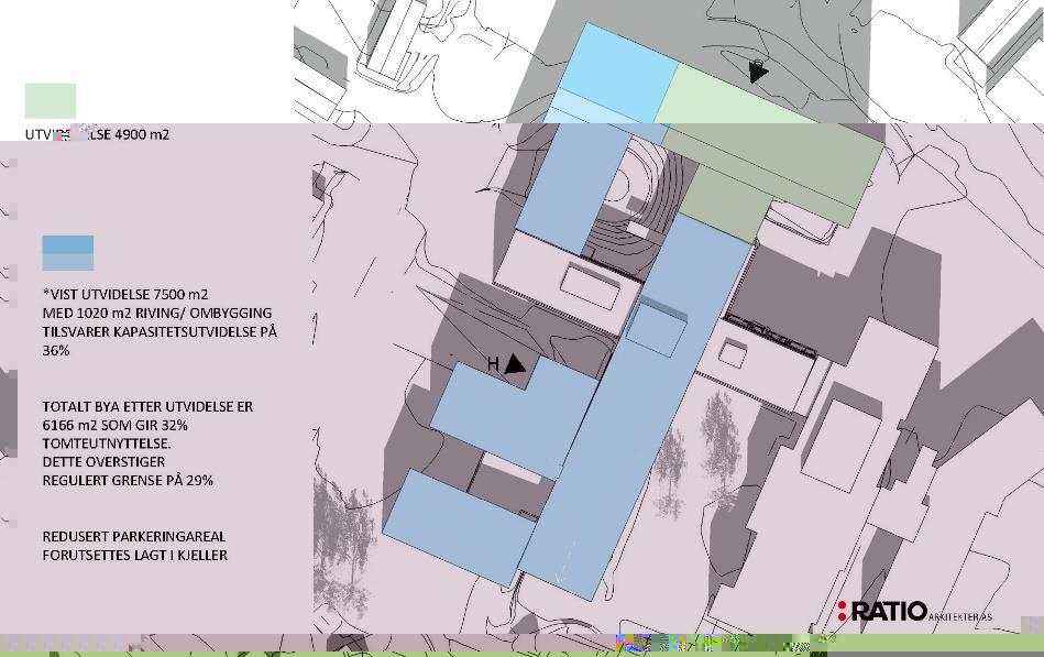 Figur 41: Situasjonsplan Mosjøen sykehus, mulige utvidelse etter 2025 15.