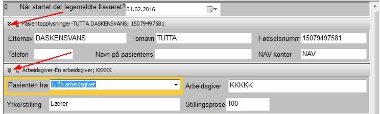 Ny sykemelding 111 Mangler man arbeidsgiverregistreringen på pasienten kan man enkelt registrere arbidsgiveren via Ctrl +G bryteren.