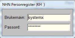 Registrere ny pasient 15 Fyll ut brukernavnet og passordet man har fått fra NHN Personregister og trykk Enter.