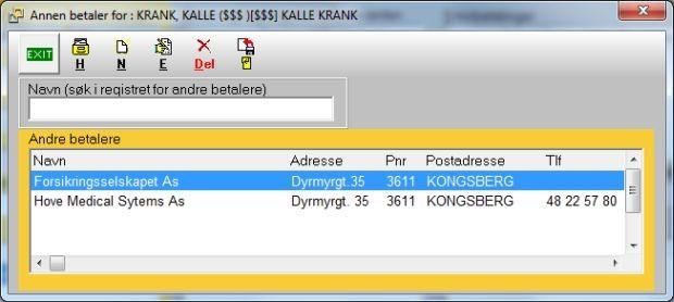5 Velge annen betaler Når du befinner deg i girovinduet, kan du åpne listen over andre betalere (for pasienten) ved å
