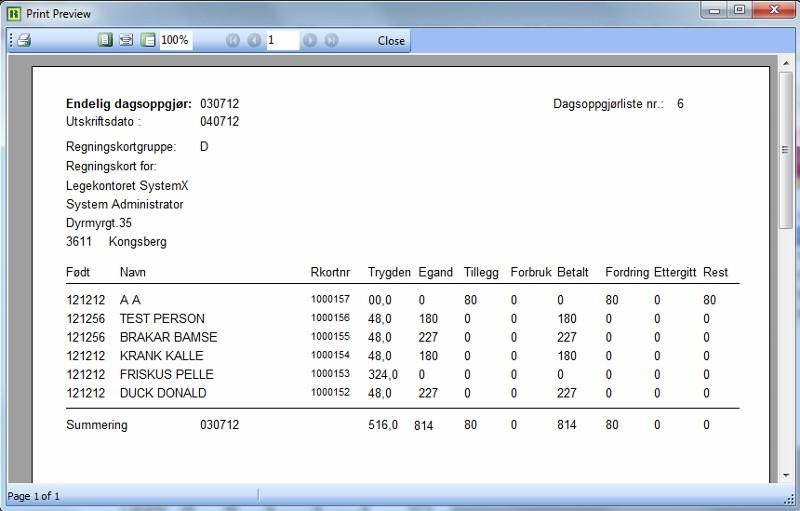 174 Kurshefte Klikk på skriverikonet øverst i venstre hjørne av skjermbildet for å skrive ut rapporten.