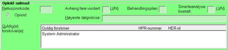 Hvis man forskriver 'OPIOIDER' får man noen ekstra felter til utfylling på blanketen. 11.