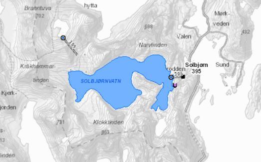 Utløpselva fra både Solbjørnvatnet og Fageråvatnet har kun vannføring fra et lite restfelt.