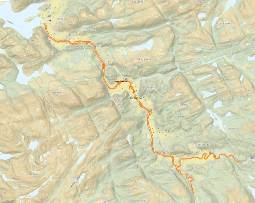 3.16 Steinsdalselva I Steinsdalselva ble det i 2017 i samarbeid med elveeierlaget planlagt fiske med not i kulpen under Nordmelanfossen, og i tillegg utførte vi en drivtelling på lakseførende