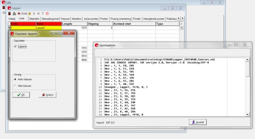 Courses. Den skal lastes i etiming. Tilbake til etiming Fil -> Importer -> Poster og Løyper.