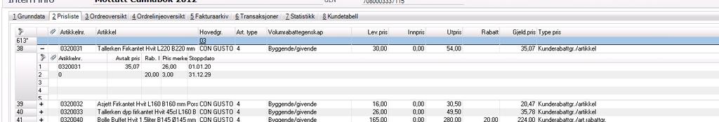 g. Sjekk din P2 Trykk på + foran artikkelnummeret, og du får informasjon om avtalen, og ser din P2 på denne artikkelen til denne kunden under overskriften PRIS MERKET Her kan det stå to ting.