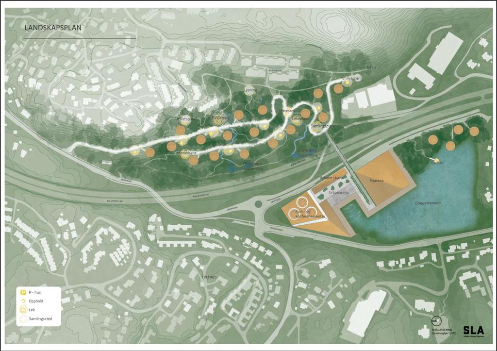Mulighetsstudie - konsept for landskapsbevaring Mulighetsstudien viser tomtens potensiale og utbyggingsprinsipp for en urbanisering og boligutvikling rundt fremtidig bybanestopp ved Griggastemma hvor