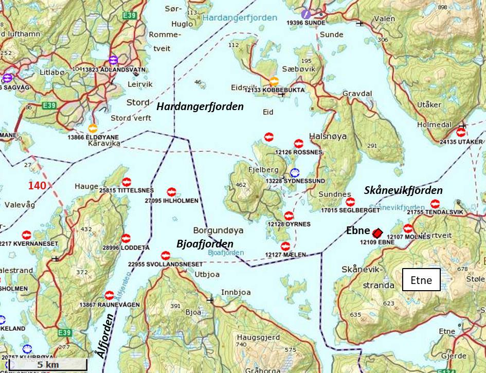 OMRÅDESKILDRING C-granskinga er utført på lokaliteten Ebne i Etne kommune. Lokaliteten ligg på sørsida av Skånevikfjorden, nordvest for Lauvvik (figur 1).
