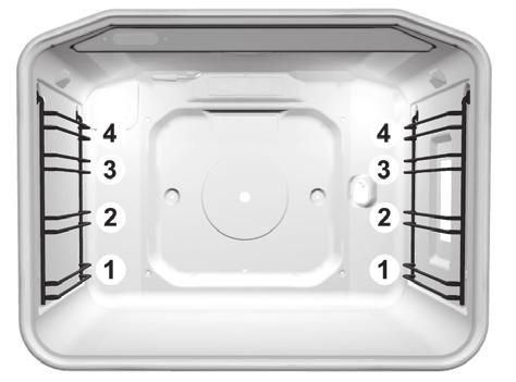 Hyllenivåer (avhengig av modell) Tilbehør (rist, fl att og dypt stekebrett) kan settes inn i ovnen på fi re plan.