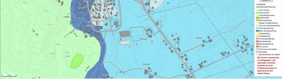NGUs kvartærgeologisk kart indikerer tykk marin havavsetning sør på området, samt tynn moreneavsetning i nord. Området ligger utenfor av NVE kartlagte kvikkleiresoner. Ifølge «skrednett.