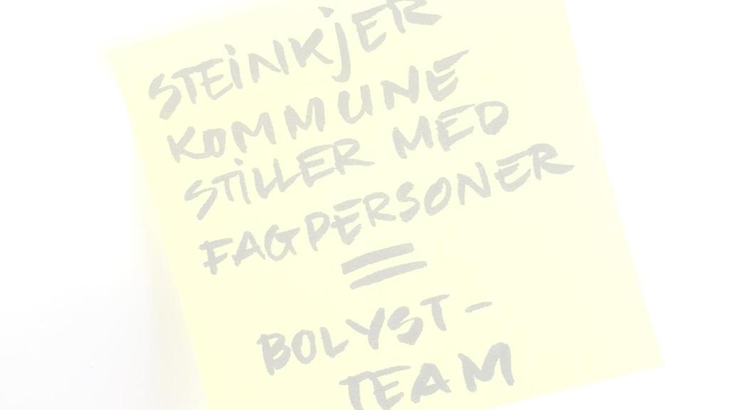 OPPGAVE Bli kjent med handboka Bruk PC: 1. Hvem leder Steinkjer kommune sitt Bolystteam? 2. Hvem eier resultatet av prosessene? 3. Hvordan starter en ny prosess? 4. Kva skal kartlegges? 5.