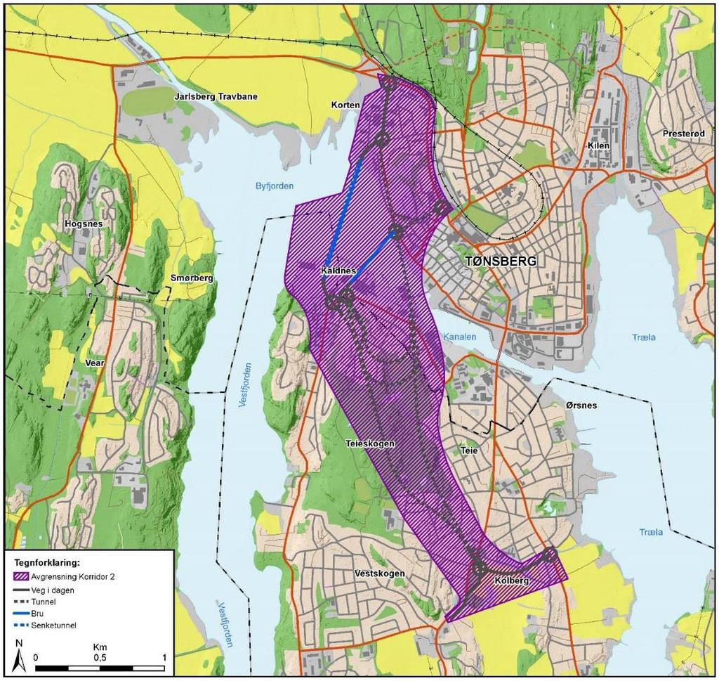 Korridor 2: Kolberg Kaldnes - Korten Korridor 2 for ny fastlandsforbindelse