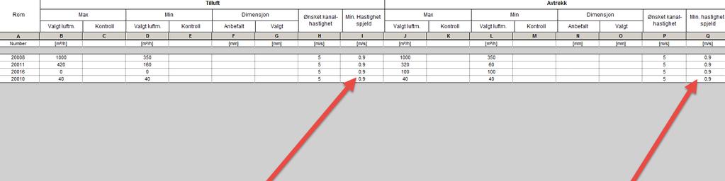 Hastighet spjeld» for både tilluft og avtrekk.