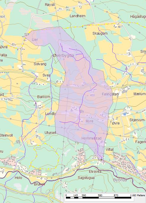 Områdene øst og vest for bekken har kun små nedbørfelt nord for planområdet. Bekken har middelvannføring på 13,5 l/s/km2. Årsnedbøren er 722 mm, jevnt fordelt på sommer og vinter.