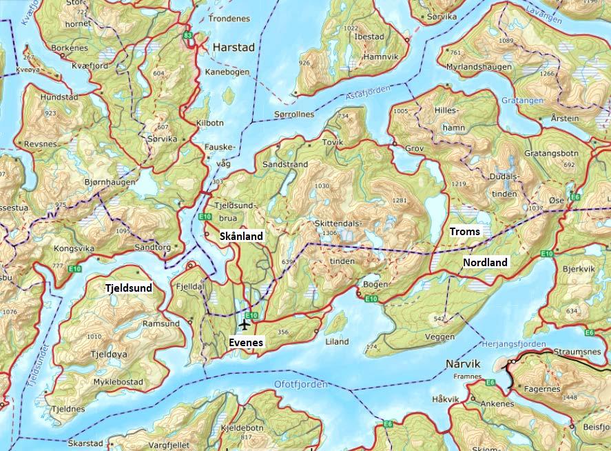 4. Hvor i Norge er regionen lokalisert? Regionen er lokalisert på grensa mellom Nordland og Troms litt nordvest for Narvik.