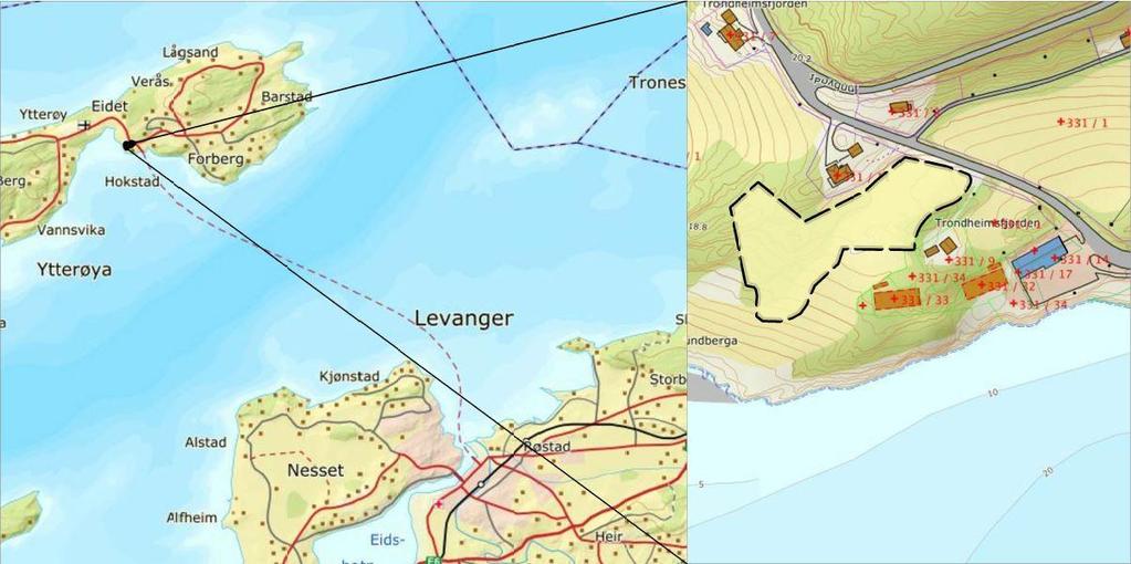 2. Beskrivelse av planområdet 2.1 Beliggenhet og arealbruk Planområdet ligger på Sundberga, på Ytterøy i Levanger kommune, omtrent 10 km nord for Levanger sentrum.