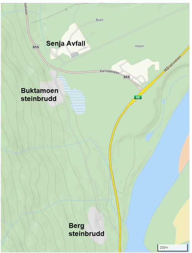 Figur 1-2 Oversikt over eksisterende infrastruktur. 1.6 Eiendomsforhold Planområdet inngår i Veidekke Industri AS sin eiendom 57/30, samt Statskogs eiendom 57/3.