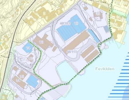 Strandpromenaden langs med sjøen er avsatt til turløype/kyststi. Områdene nord og øst for området er avsatt til boligformål. Fig. 5. Utsnitt av Grimstadkart som viser kommuneplanens arealdel.