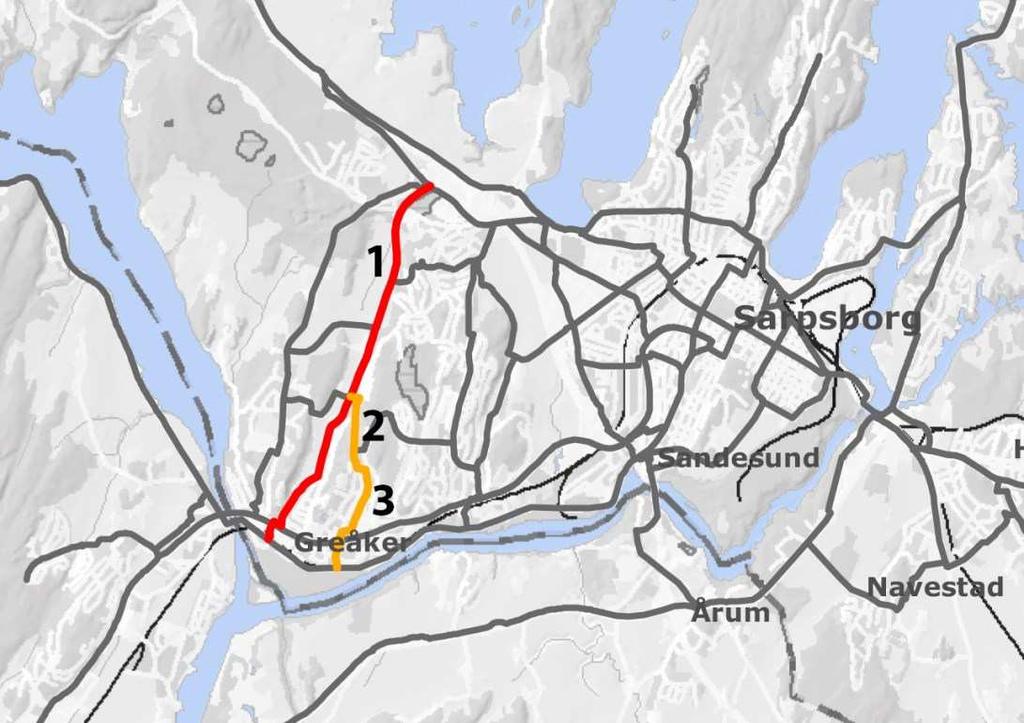 Rute 20 Lekevoll - Greåker 1 Haraldstad og Greåkerdalen. Utbygging av sykkelvei i Greåkerdalen vil berøre dyrket mark.