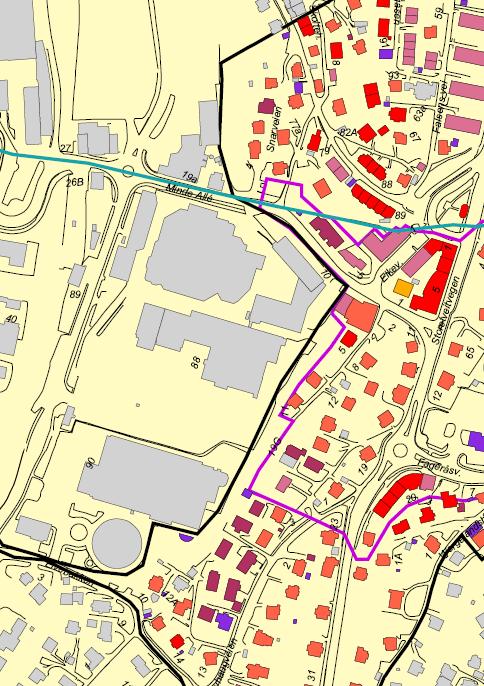 Figur 5.21 Kart hentet fra byantikvarens kartlegging av planområdet for lokalsenter Wergeland.