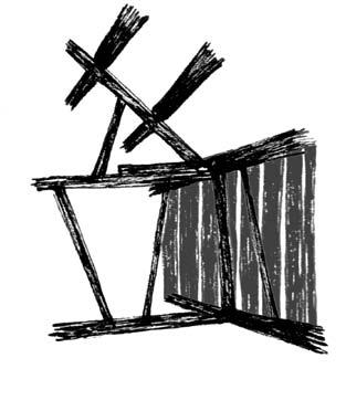 Høylåven Høylåvens konstruksjon står i sterk kontrast til tømmerkassene den hviler på. Den er vertikal og høyreist, og understreker den doble romhøyden på siden av låvebroa.