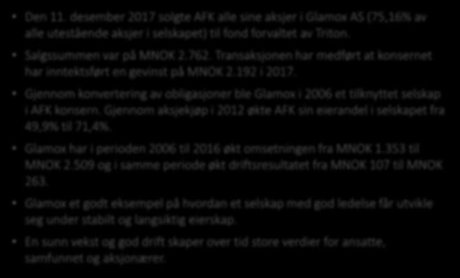 Gjennom konvertering av obligasjoner ble Glamox i 2006 et tilknyttet selskap i AFK konsern.