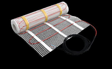 Varmematten er 3mm og ligger på et selvklebende glassfibernett. Monteres rett på ubrennbart underlag. Passer godt til rehabilliteringsprosjekter i næring og bolig. 0,6m bredde på matte.