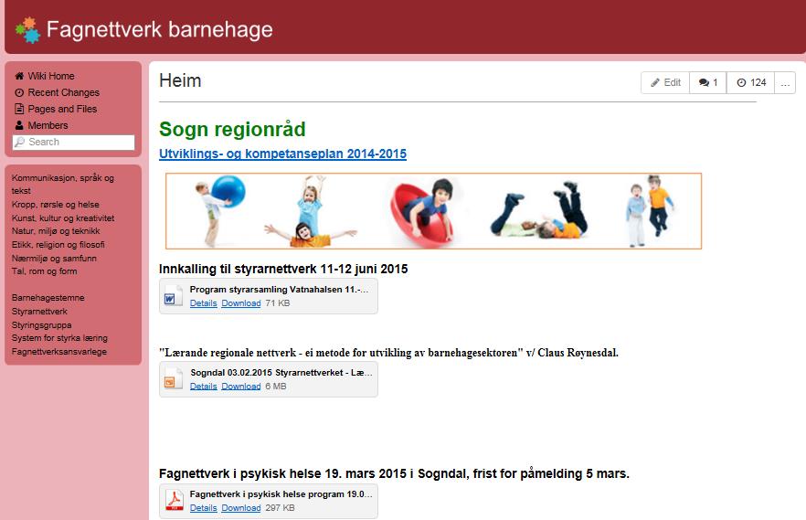 Wikispaces - eiga læringsplattform på nettet - nettverksansvarlege legg ut informasjon, invitasjon, dokument, metodar og