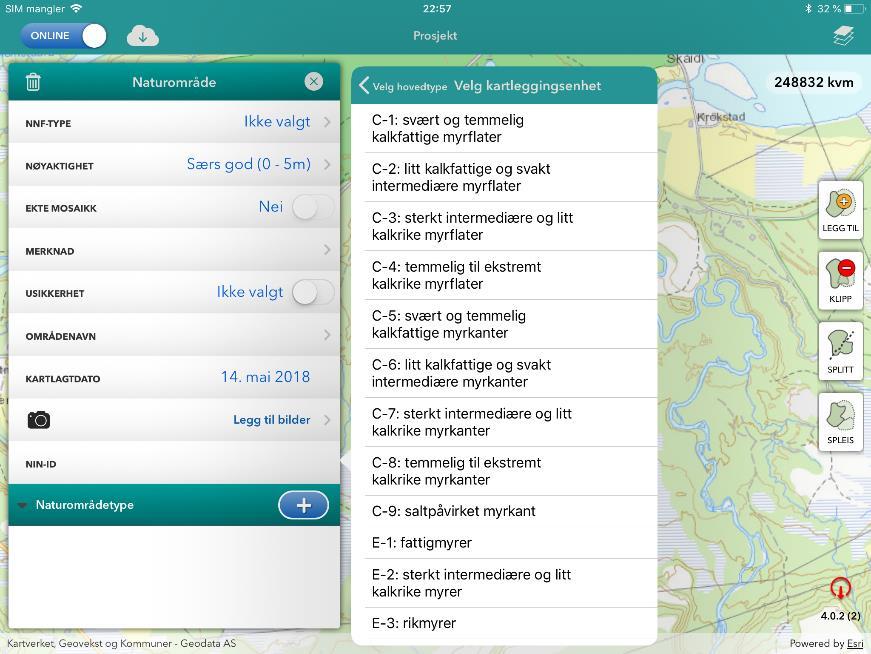 Kartleggingsenhetene er tilpasset kartleggingsmålestokkene 1:5000 (C-enheter) og 1:20000 (Eenheter).