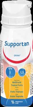 1 flaske Supportan DRINK inneholder 20 gram protein og 300 kcal 27 E% Protein (1260) 300 20 23,2 13,4 (EPA+DHA 1,42) Supportan DRINK er en proteinrik og energirik tilskuddsdrikk med høyt