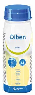 1 flaske Diben DRINK inneholder 15 gram protein og 300 kcal 20 E% Protein Glucides Diben DRINK er en proteinrik og energirik