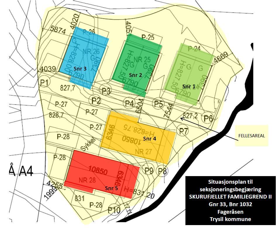 TOMTEKART Areal disponeres av snr 3 Parkering (i tillegg til garasje) og uteplass snr 3 Areal