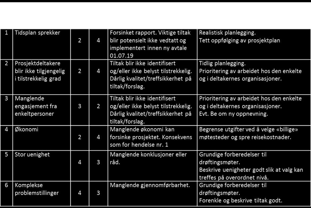 RISIKO- OG PROBLEMLOGG PROBLEM TILORDNET TIL DATO ROS-analysen (vist under) er gjennomført i plenum i prosjektgruppen i temamøter 14. juni og 6. september og ble gjentatt i temamøte den 5. desember.