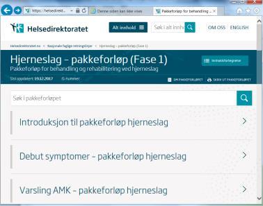 Pakkeforløp hjerneslag Pakkeforløp hjerneslag 2 faser Fase 1 (startet opp) Publisert rett