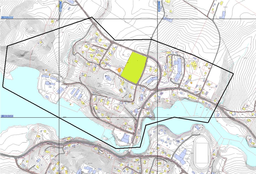 Sak 19/18 Varslet planområde for områdeplan Prestfoss sentrum i 2013.