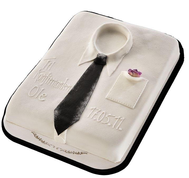 SlipsKake Skjorteformet marsipankake med slips og lomme med