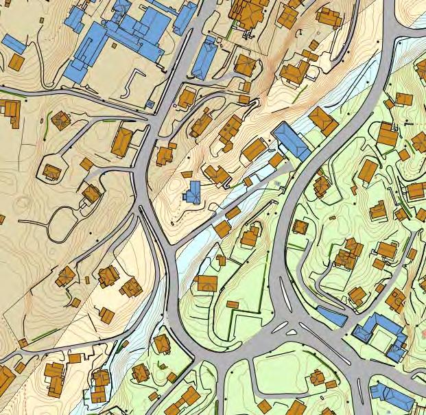 Figur 6. Berggrunnstyper i området. Lys blå farge er kalkspatmarmor. Planom