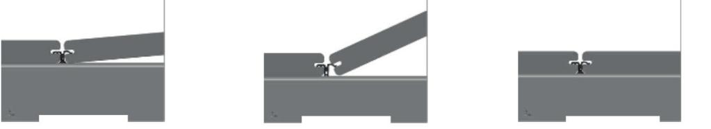 3. Plasser neste bordrad mot klipsene og skyv det på plass. Når det er riktig montert skal det være en avstand på 5 mm mellom bordene. Repeter punkt 2 og 3 til alle bordene er lagt. (fig. 9, fig.