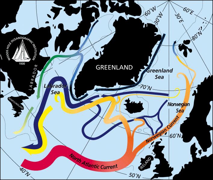 Varmetransport i havet (Golfstrømmen) Omtrent 10 000