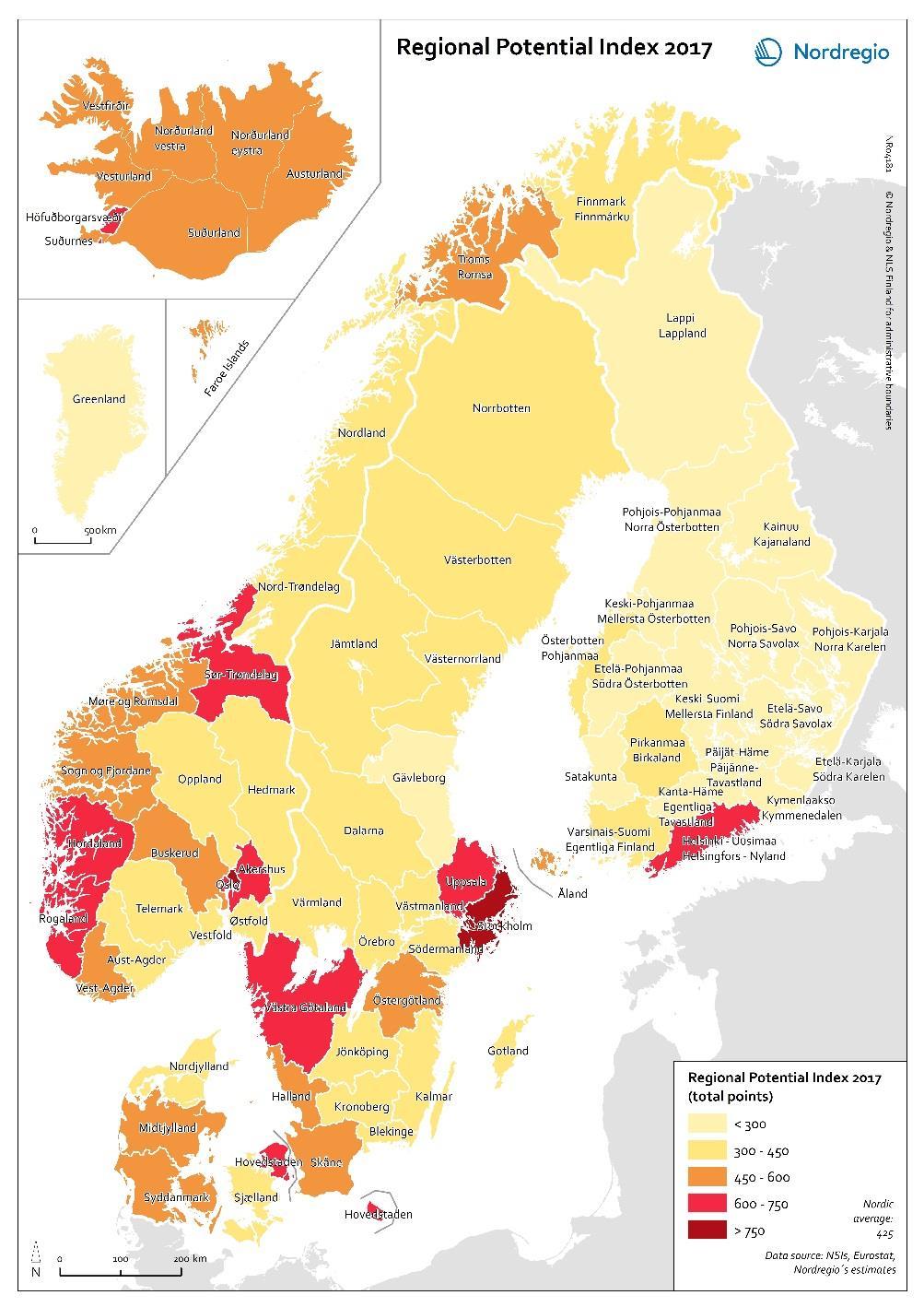 Regional Potential Index Nordregio s "Regional Potential Index" er bygget opp rundt en
