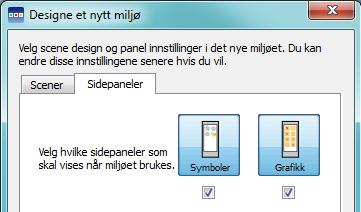 Sette opp sidepaneler for miljøet Sidepanelene refererer til Symbolvelgeren og Grafikkleseren. Disse panelene er tilgjengelig som standard både i Design modus og i Tavleleseren.