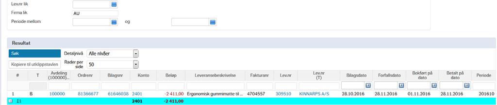 «betalingsdatoen vises» 2.- Når man spør på avdeling, «betalingsdatoen ikke vises» 3.- Anbefales at periodeintervall benyttes i spørring.